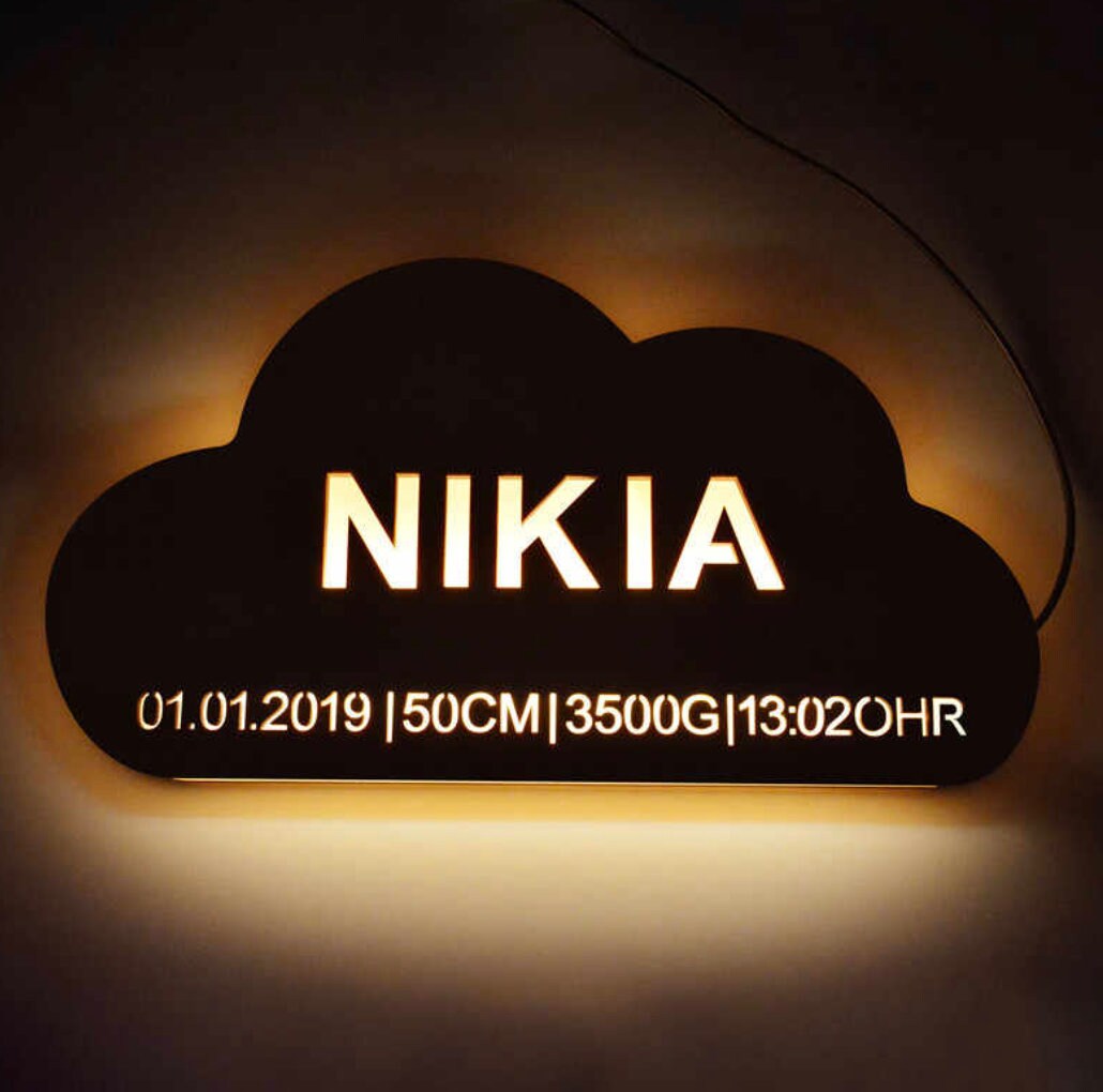lampada nascita bambino personalizzata con stelle Nome dell'alfabeto in legno personalizzato, segno delle lettere / lampada da comodino,