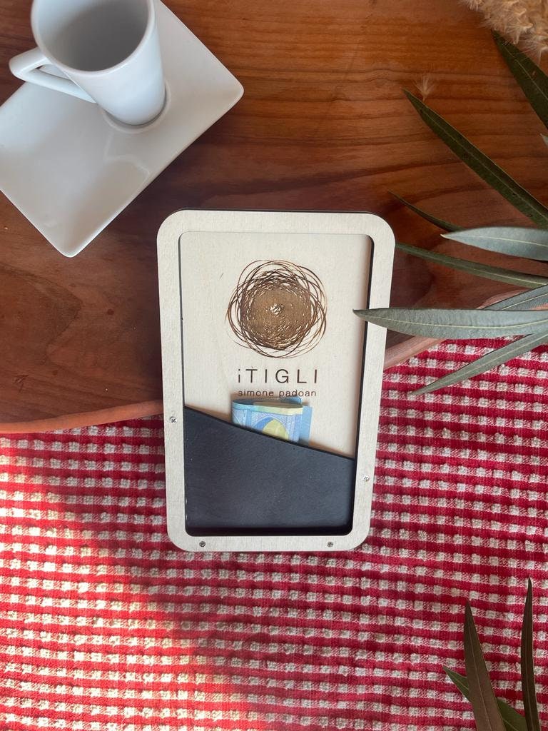 Porta assegni portaconto portasoldi in legno, portaricevuta in legno INCISIONE GRATUITA del tuo logo