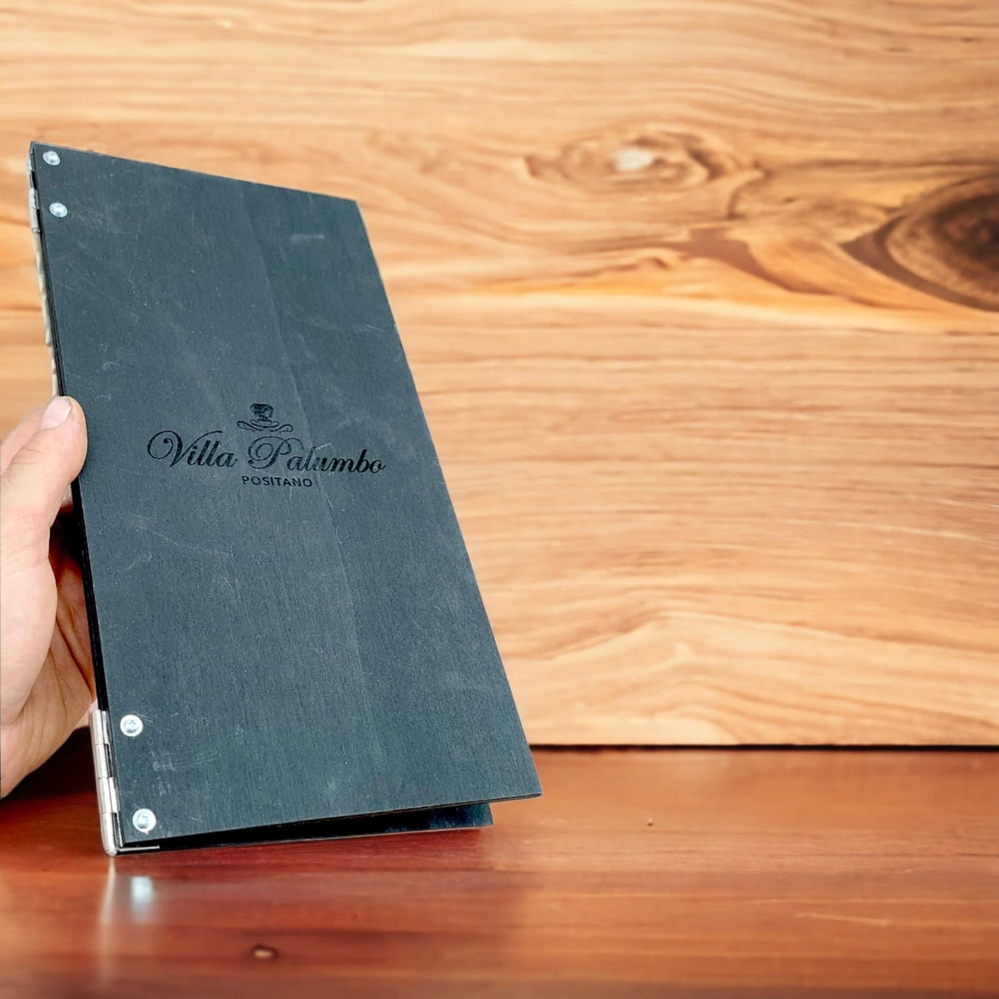portamenu 15X30CM Portamenu 10-50-100 pz in legno naturale, mogano, ebano personalizzati con incisione laser logo ristorante economico