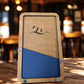 portaconto con ecopelle blu porta ricevuta Portaconto in legno personalizzato – Eleganza artigianale per la tua attività