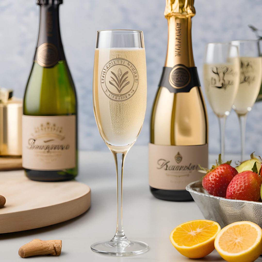 flute da champagne prosecco personalizzati con incisione laser nomi, loghi invia il tuo design regalo / bar / ristoranti / hotel /bnb