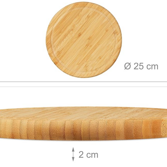 6 Taglieri da Cucina Rotondi, bambù, 25 cm, Tovagliette, Vassoi Colazione in Legno, bomboniera