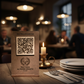 qr code cavalierino in legno noce scuro con incisione personalizzata logo per ristorante bar pub locale rustico