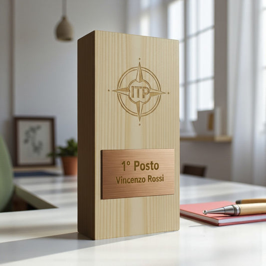 Trofeo blocco in legno personalizzato in bronzo abs spazzolato e legno Premio Design personalizzato su misura Targa moderna in legno Corsa unica Personalizzato