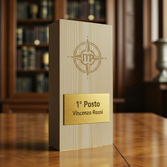 Trofeo blocco in legno personalizzato in oro abs spazzolato e legno Premio Design personalizzato su misura Targa moderna in legno Corsa unica Personalizzato