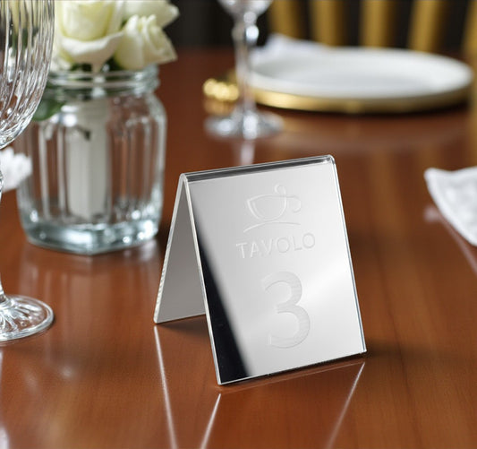 Cavalierino Segnatavolo/Menù in Plexiglass Specchiato ORO con Incisione Laser Personalizzata (Copia)