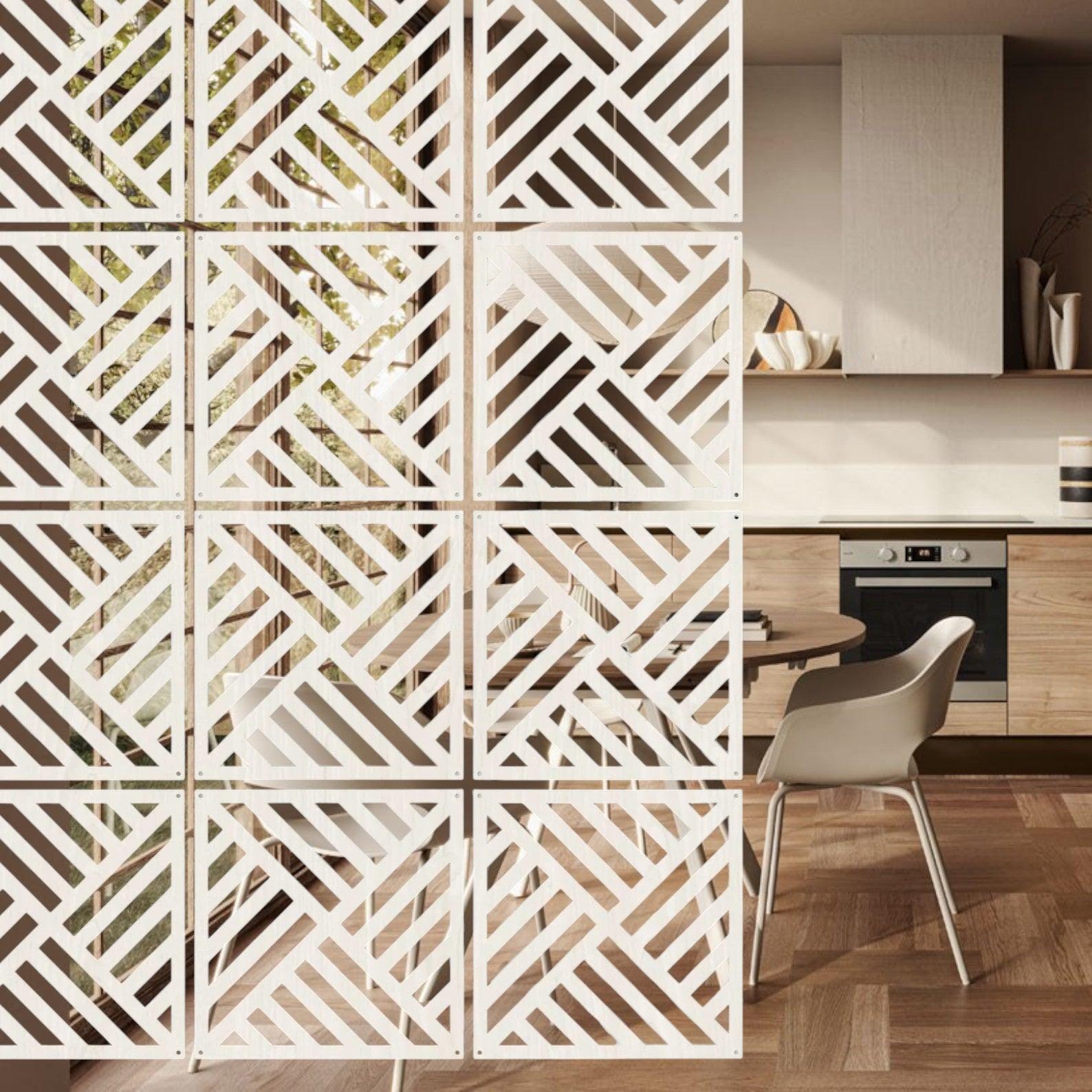 divisori mattonelle stanza set da 12 pezzi Parete divisoria sospesa in legno,Divisori per ambienti sospesi Colore Bianco, Pannelli divisori