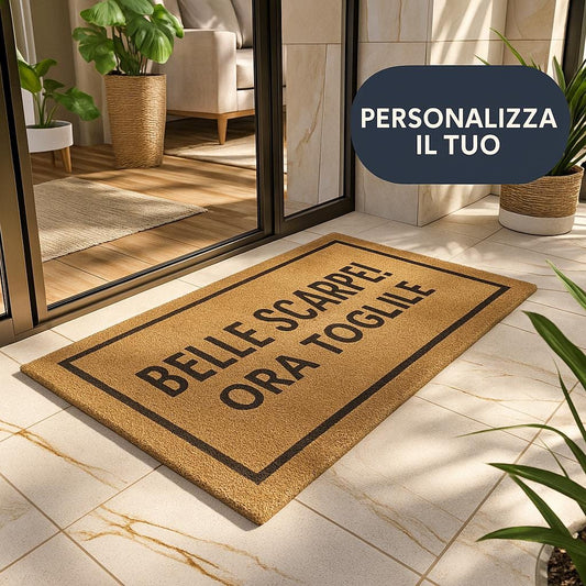 Belle scarpe ora toglile ! Zerbino Personalizzato in Fibra di Cocco – Incisione Laser – Welcome Mat Ingresso Casa – Idea Regalo Nuova Casa