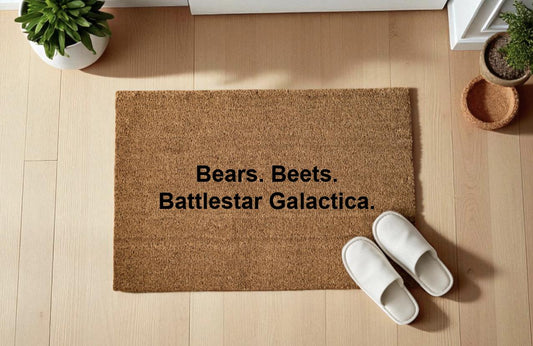 Bears. Beets. Battlestar Galactica. Zerbino Personalizzato in Fibra di Cocco – Ingresso Casa – Regalo Nuova Casa