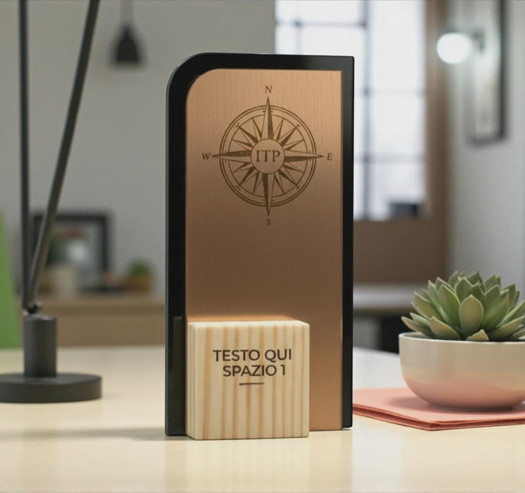 trofeo moderno argento in pino massello, premio quadrato personalizzato abbinato a cornice flessibile in ottone, targa di riconoscimento,
