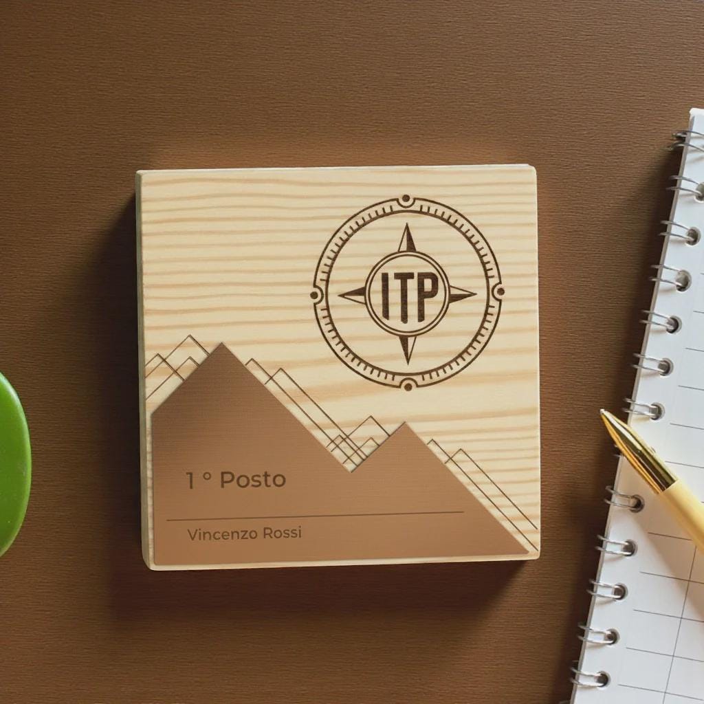 Trofeo in legno quadrato bronzo ecosostenibile , premio quadrato personalizzato abbinato a cornice flessibile in ottone, targa green