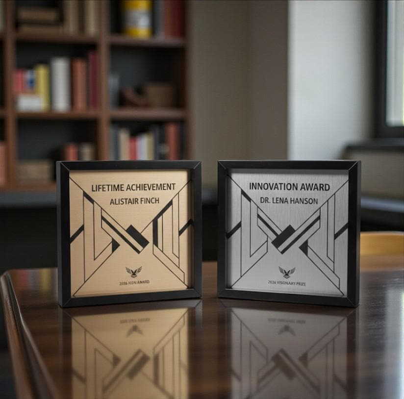 quadro in plastica e oro , premio quadrato personalizzato abbinato a cornice flessibile in ottone, targa moderna