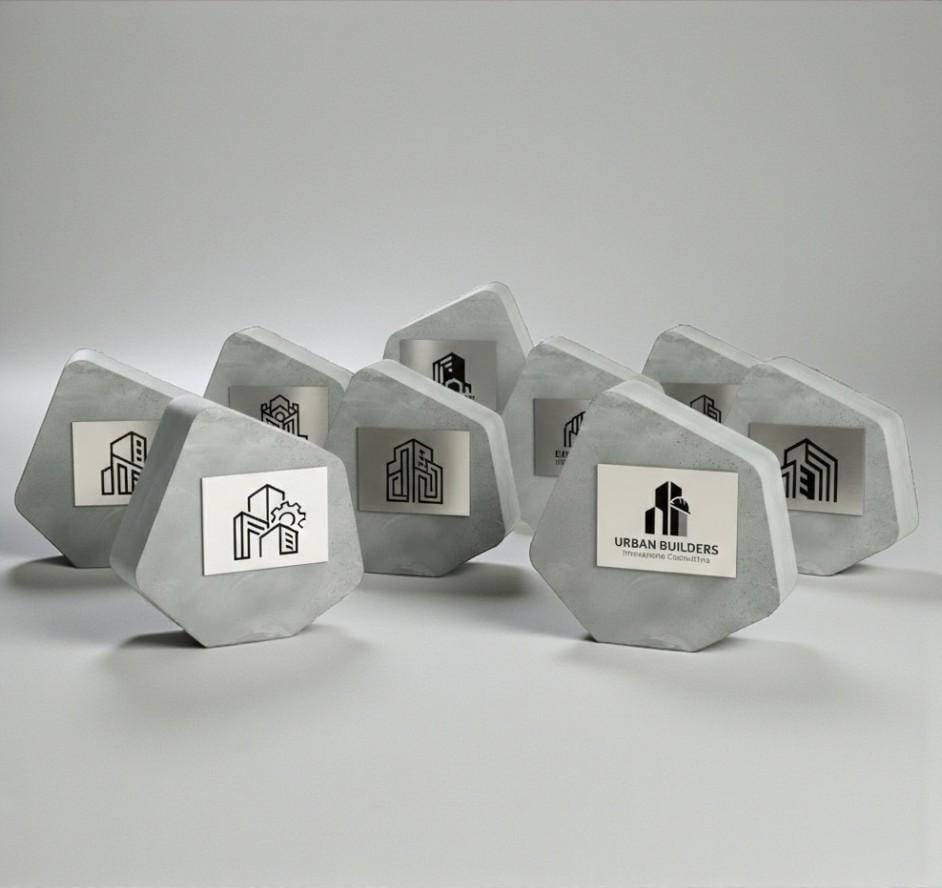 Premio personalizzato in stampa 3d effetto pietra e abs effetto oro: trofeo di riconoscimento aziendale inciso. effetto luxury