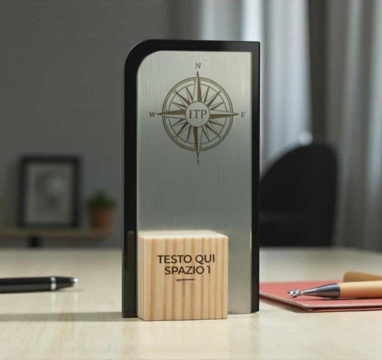 trofeo moderno argento in pino massello, premio quadrato personalizzato abbinato a cornice flessibile in ottone, targa di riconoscimento,
