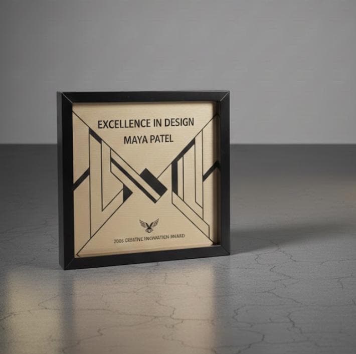 quadro in plastica e oro , premio quadrato personalizzato abbinato a cornice flessibile in ottone, targa moderna