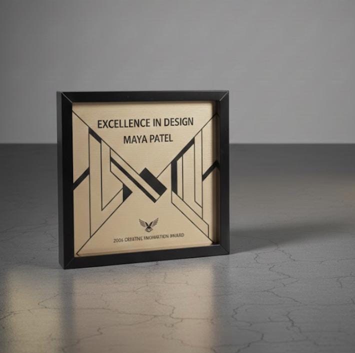 quadro in plastica e oro , premio quadrato personalizzato abbinato a cornice flessibile in ottone, targa moderna