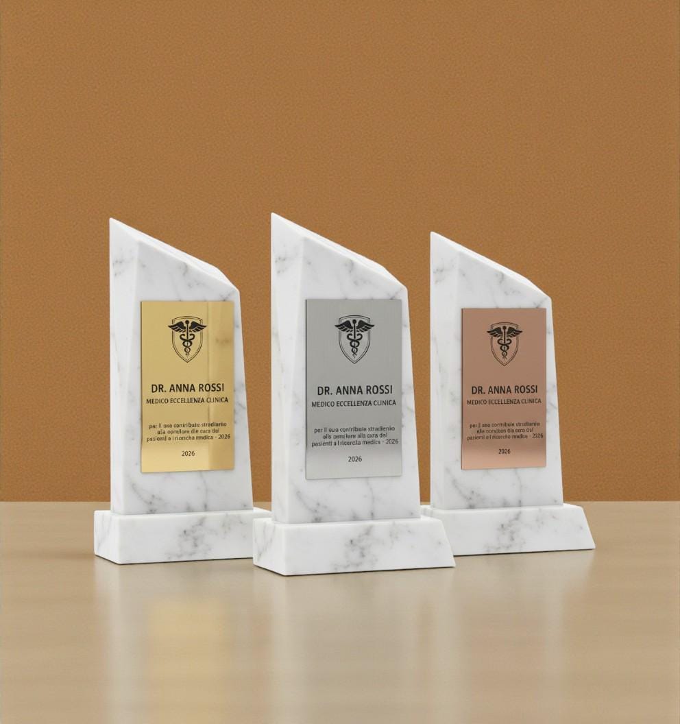 Premio personalizzato in stampa 3d effetto marmo argento , trofeo di riconoscimento in legno personalizzato, targa in plastica incisa