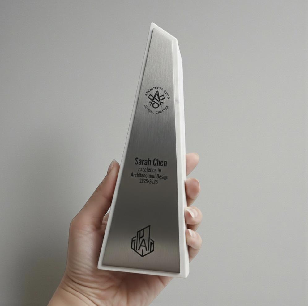 Premio personalizzato in stampa 3d effetto marmo e abs effetto bronzo: trofeo di riconoscimento aziendale inciso. effetto luxury