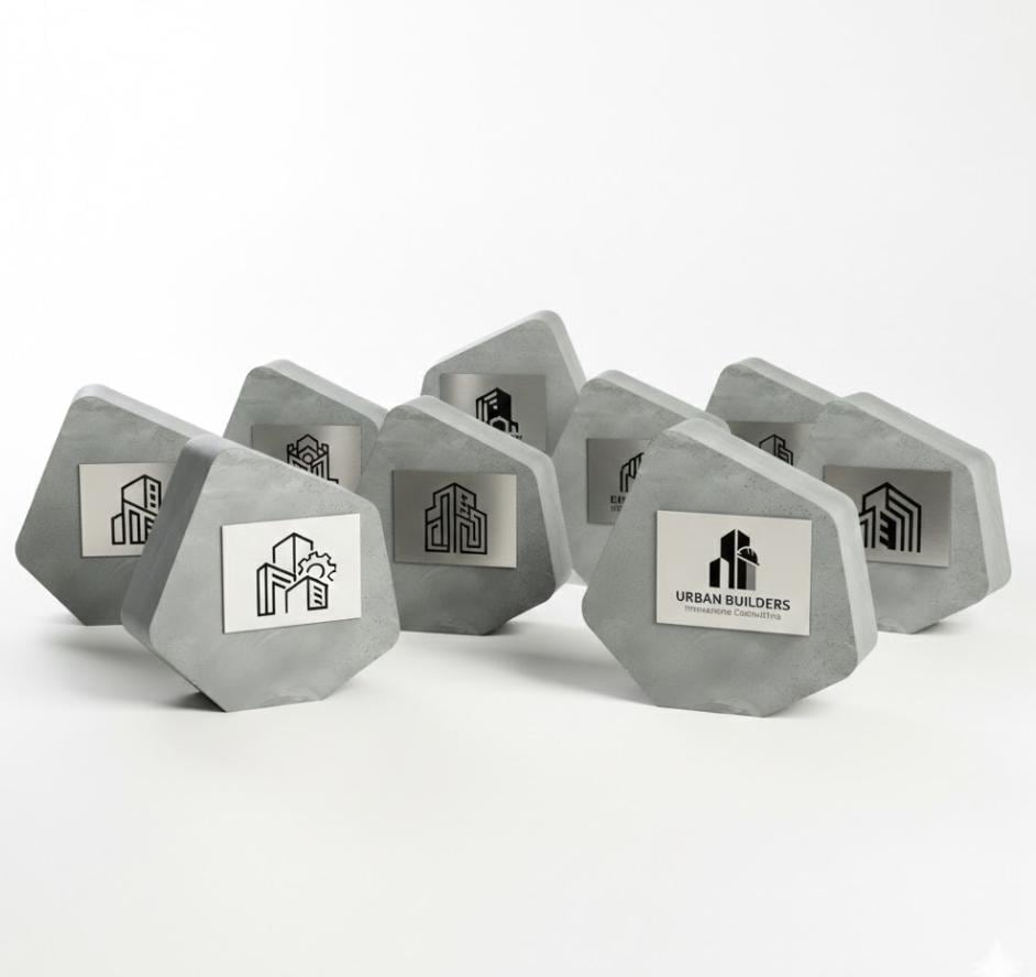 Premio personalizzato in stampa 3d effetto pietra e abs effetto bronzo: trofeo di riconoscimento aziendale inciso. effetto luxury