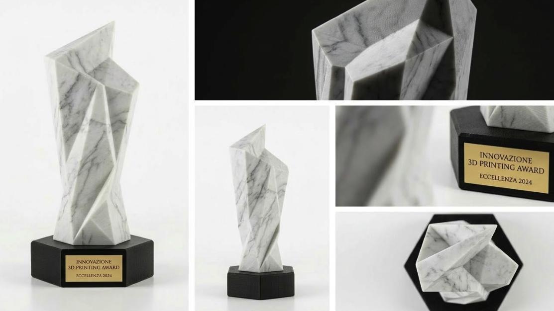 Trofeo Stampa 3D Effetto Marmo Bianco - Premio Eccellenza
