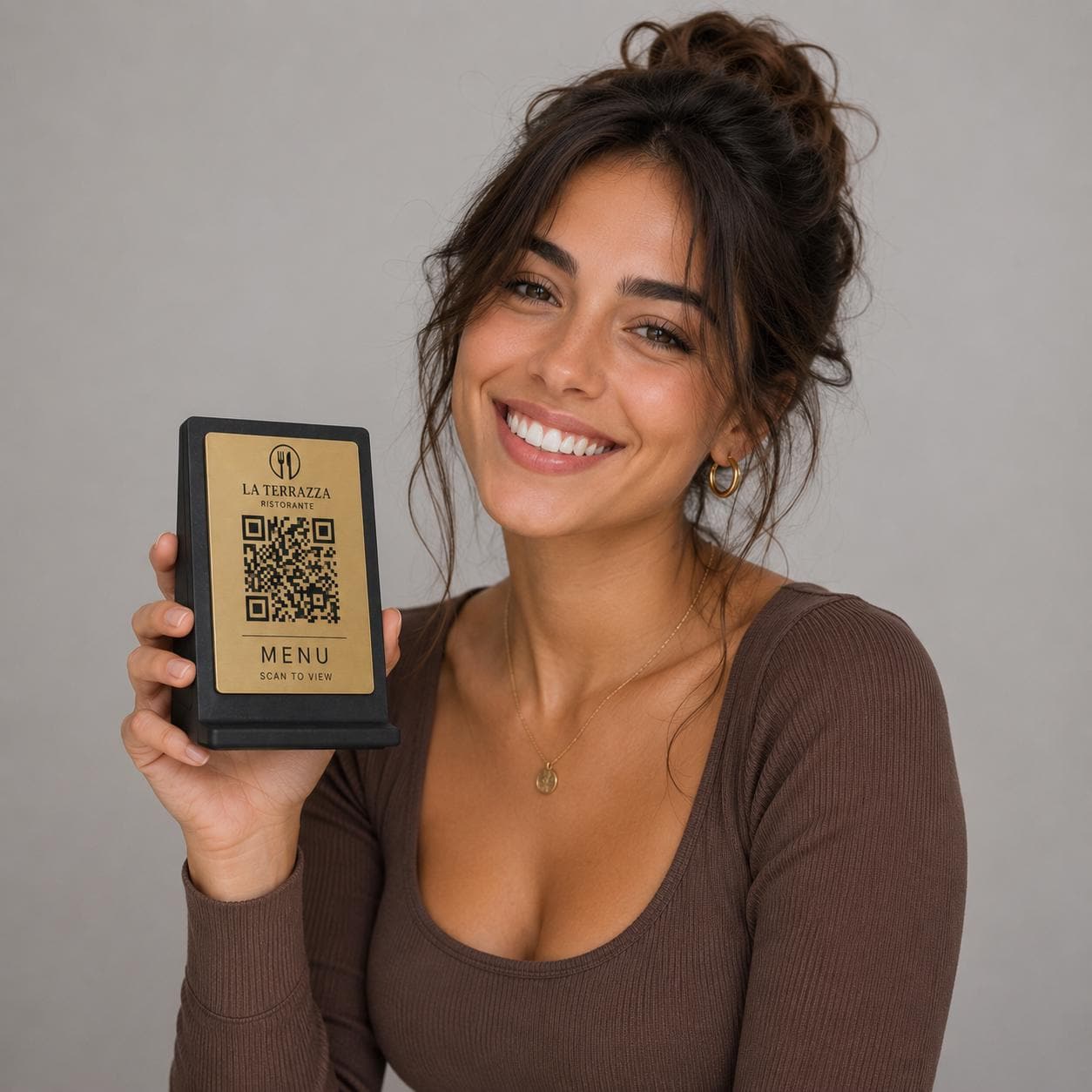 Qr code bianco acciaio Personalizzato ScanFrame Stand in Metallo Inciso per Ristorante e Bar Segnatavolo Menu Digitale Display QR 3d