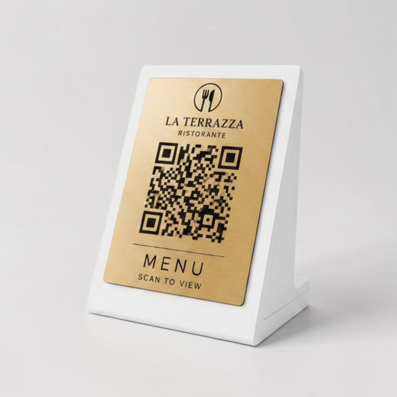 Qr code Rosa Personalizzato ScanFrame Stand in Metallo Inciso per Ristorante e Bar Segnatavolo Menu Digitale Display QR 3d