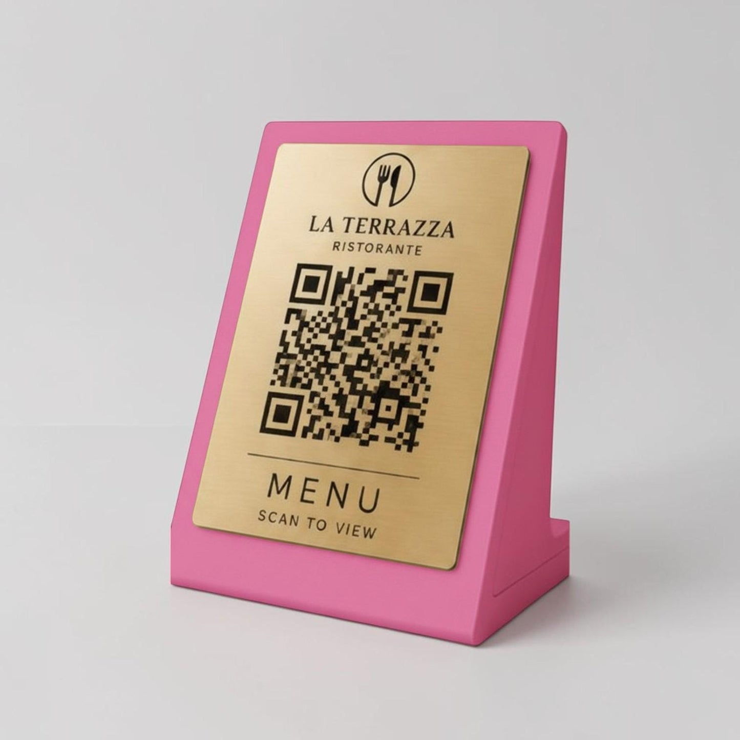 Qr code Rosa Personalizzato ScanFrame Stand in Metallo Inciso per Ristorante e Bar Segnatavolo Menu Digitale Display QR 3d