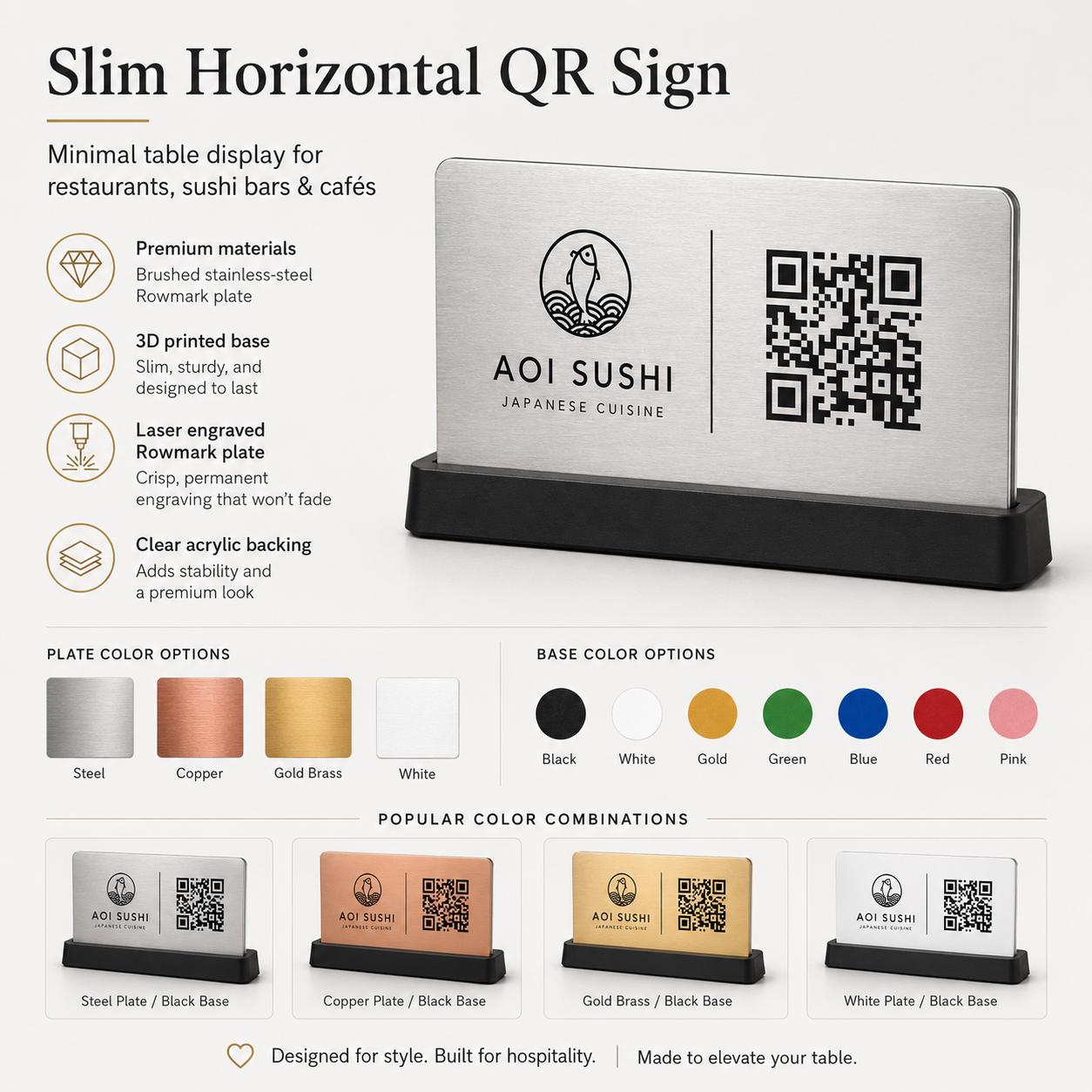 QR Code da tavolo acciaio oro abs Personalizzato in Plexiglass Oro e Nero | Segnaposto Ristorante Elegante | Menu Digitale per Tavolo Menu