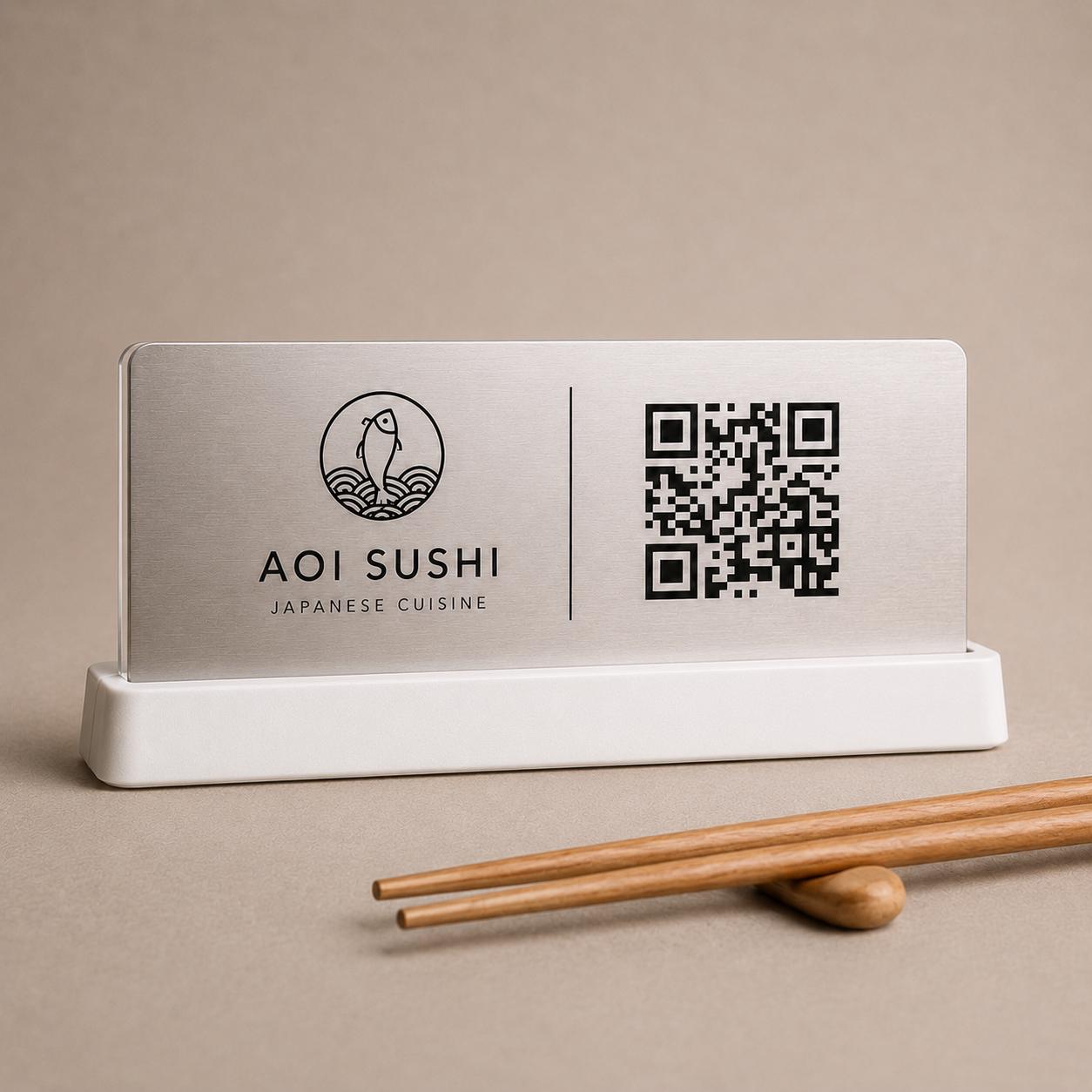 QR Code da tavolo blu abs Personalizzato in Plexiglass Oro e Nero | Segnaposto Ristorante Elegante | Menu Digitale per Tavolo Menu