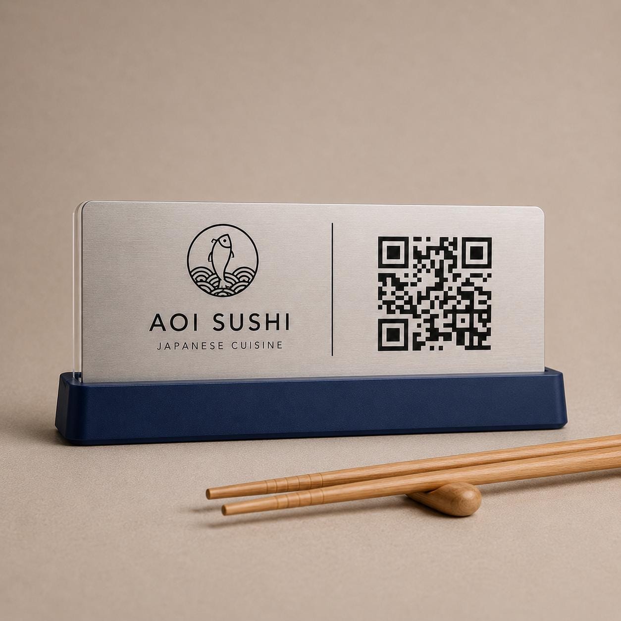 QR Code da tavolo blu abs Personalizzato in Plexiglass Oro e Nero | Segnaposto Ristorante Elegante | Menu Digitale per Tavolo Menu