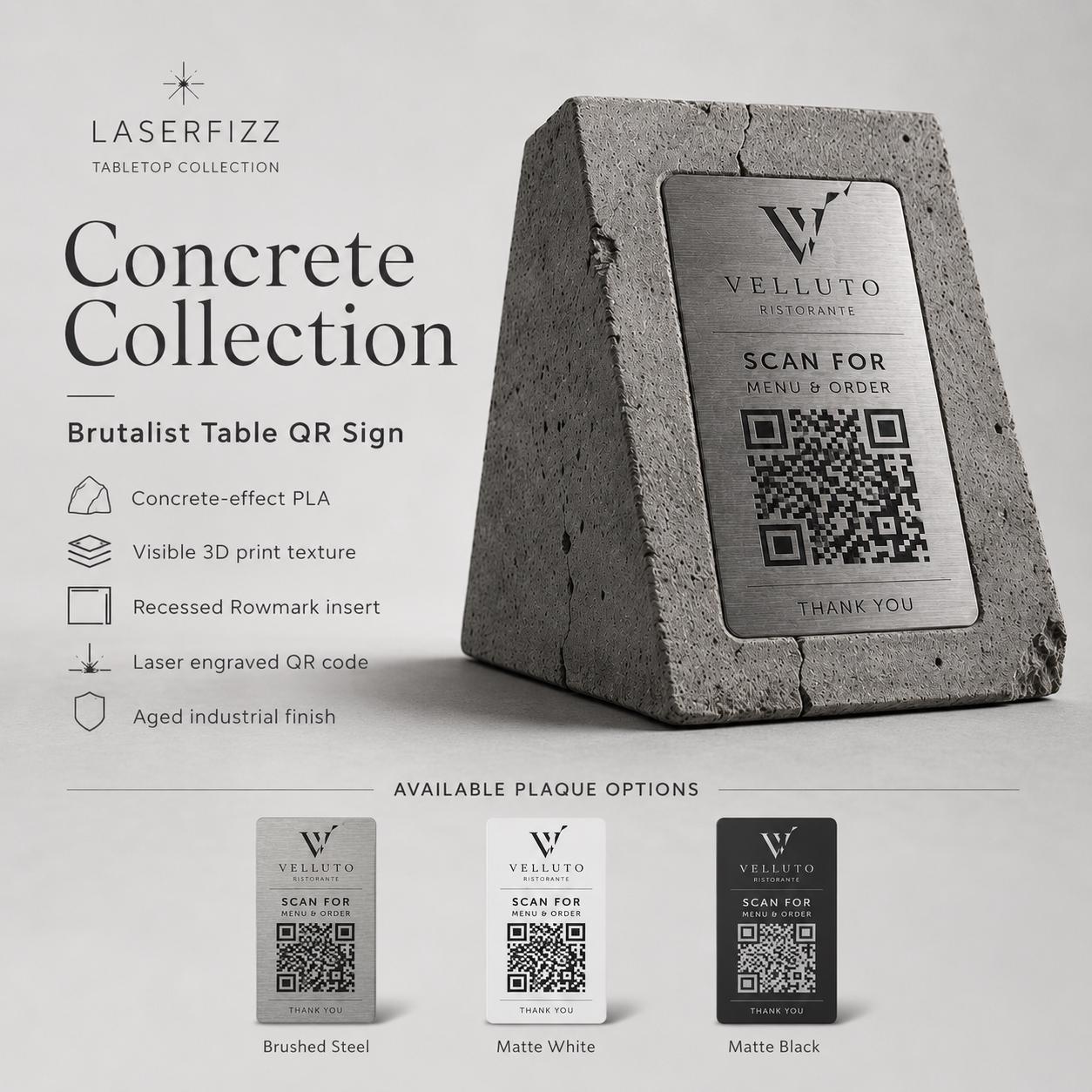 QR Code in pla effetto cemento e bianco Personalizzato | Segnaposto Ristorante Elegante | Menu Digitale Menu Cavaliere qr