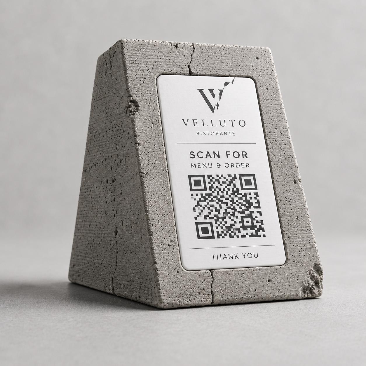 QR Code in pla effetto cemento e bianco Personalizzato | Segnaposto Ristorante Elegante | Menu Digitale Menu Cavaliere qr