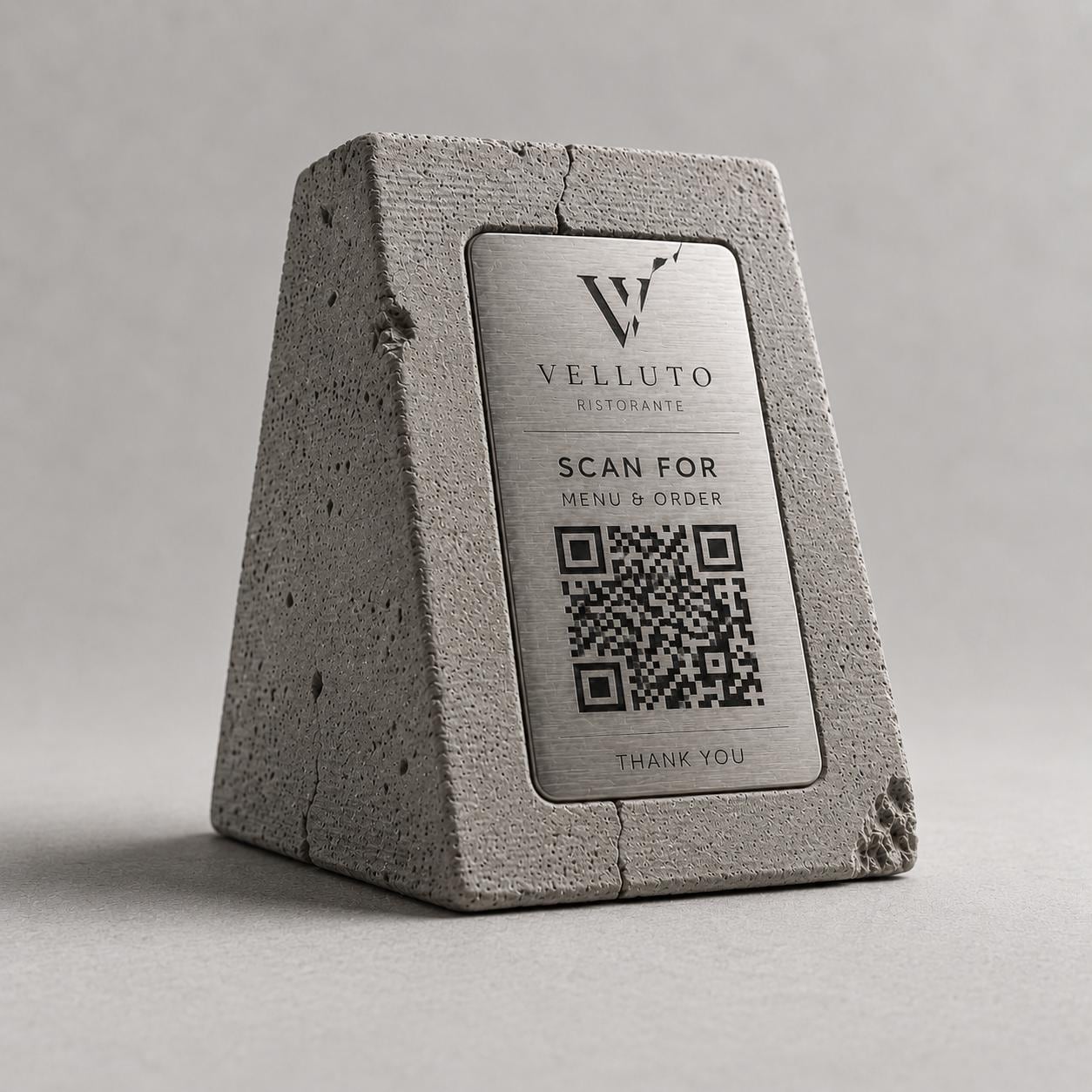 QR Code in pla effetto cemento e bianco Personalizzato | Segnaposto Ristorante Elegante | Menu Digitale Menu Cavaliere qr