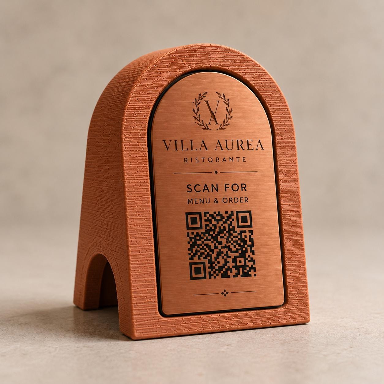 QR Code in pla effetto terracotta oro Personalizzato | Segnaposto Ristorante Elegante | Menu Digitale Menu Cavaliere
