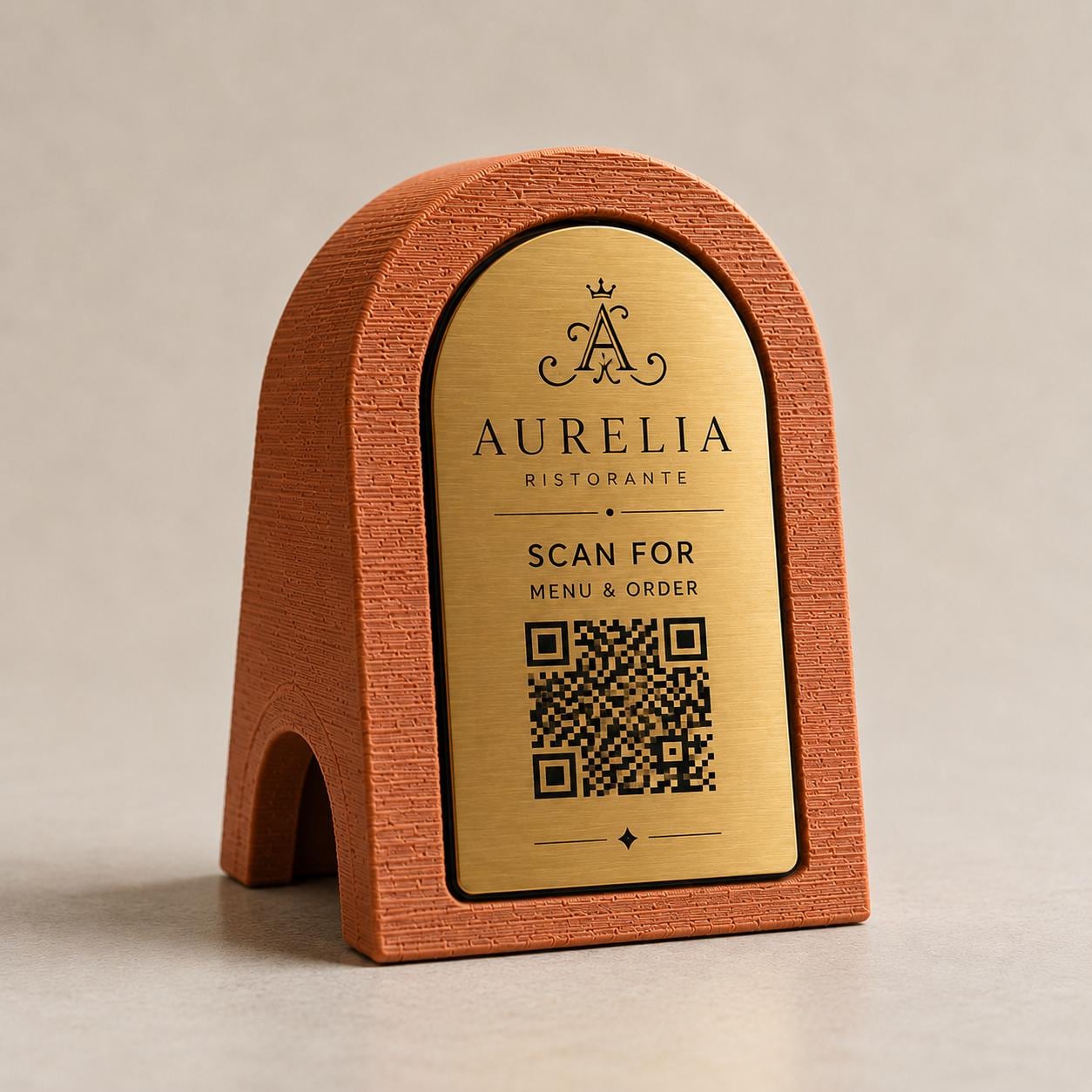 QR Code in pla effetto terracotta oro Personalizzato | Segnaposto Ristorante Elegante | Menu Digitale Menu Cavaliere