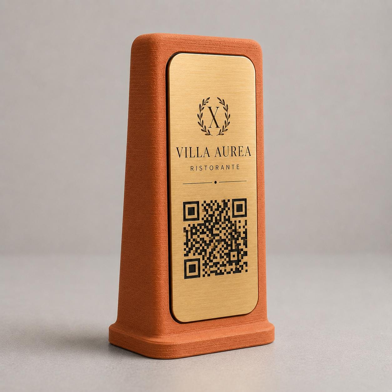 Supporto QR Code Menu Ristorante in PLA Terracotta nero | Totem da Tavolo Personalizzato con Logo e Targhetta Incisa Laser | WiFi, Menu