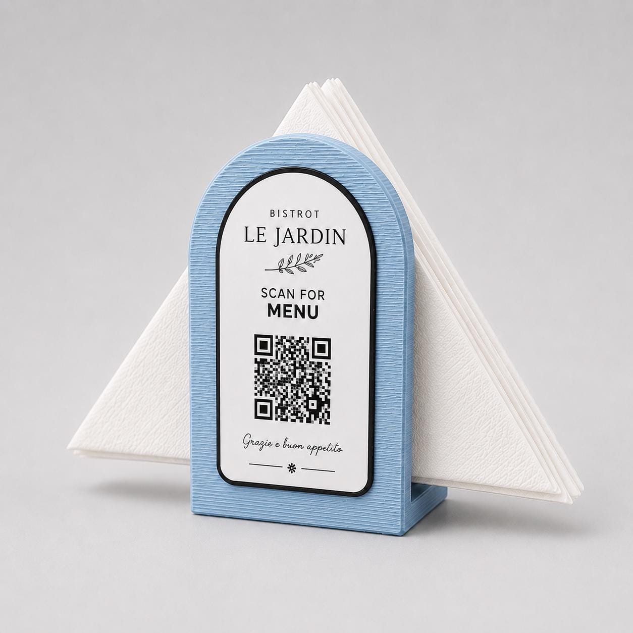 Portatovaglioli QR Code linea POP Bistrò verde salvia Personalizzato per Ristorante e Bar Segnatavolo Menu Digitale Display QR 3d