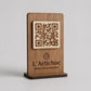 QR Code in legno mogano personalizzato, segnatavolo inciso laser per menu digitale ristorante bar hotel