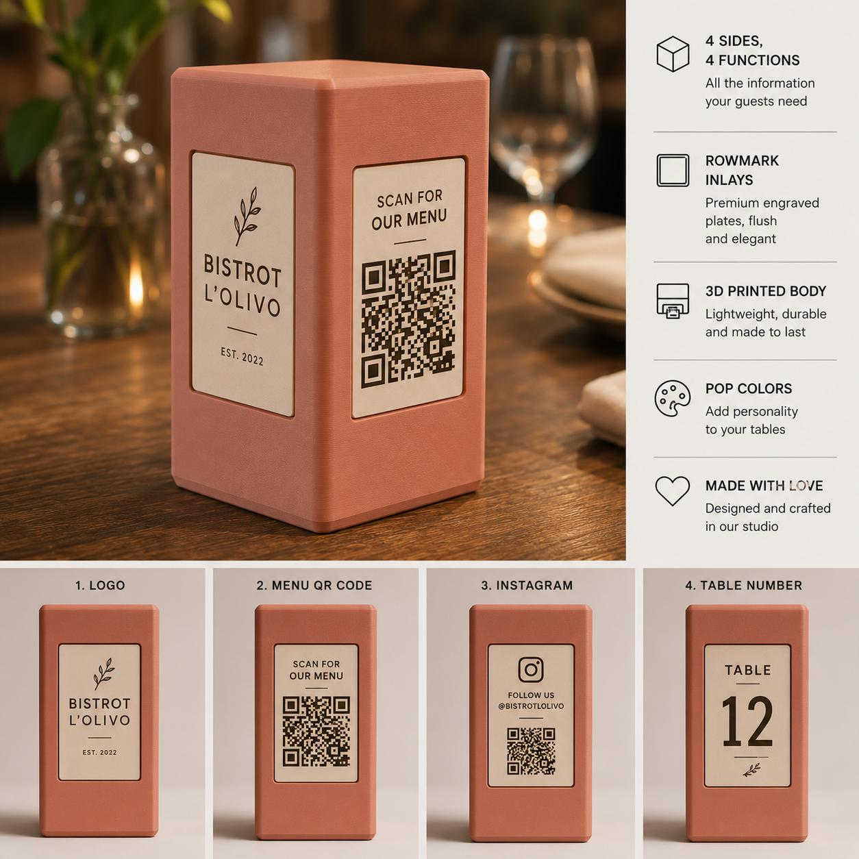 Totem QR Code linea POP azzurro pastello Personalizzato per Ristorante e Bar Segnatavolo Menu Digitale Display QR 3d