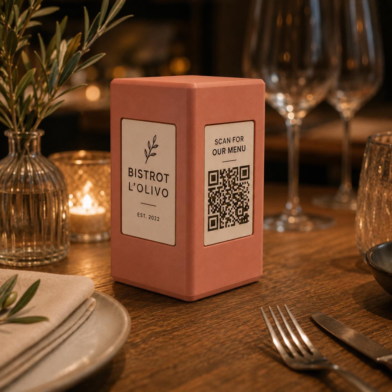 Totem QR Code linea POP azzurro pastello Personalizzato per Ristorante e Bar Segnatavolo Menu Digitale Display QR 3d