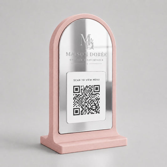 Stand qr code menu 3d qr code Linea PLEXY luxury rosa Personalizzato per Ristorante e Bar Segnatavolo Menu Digitale Display QR 3d
