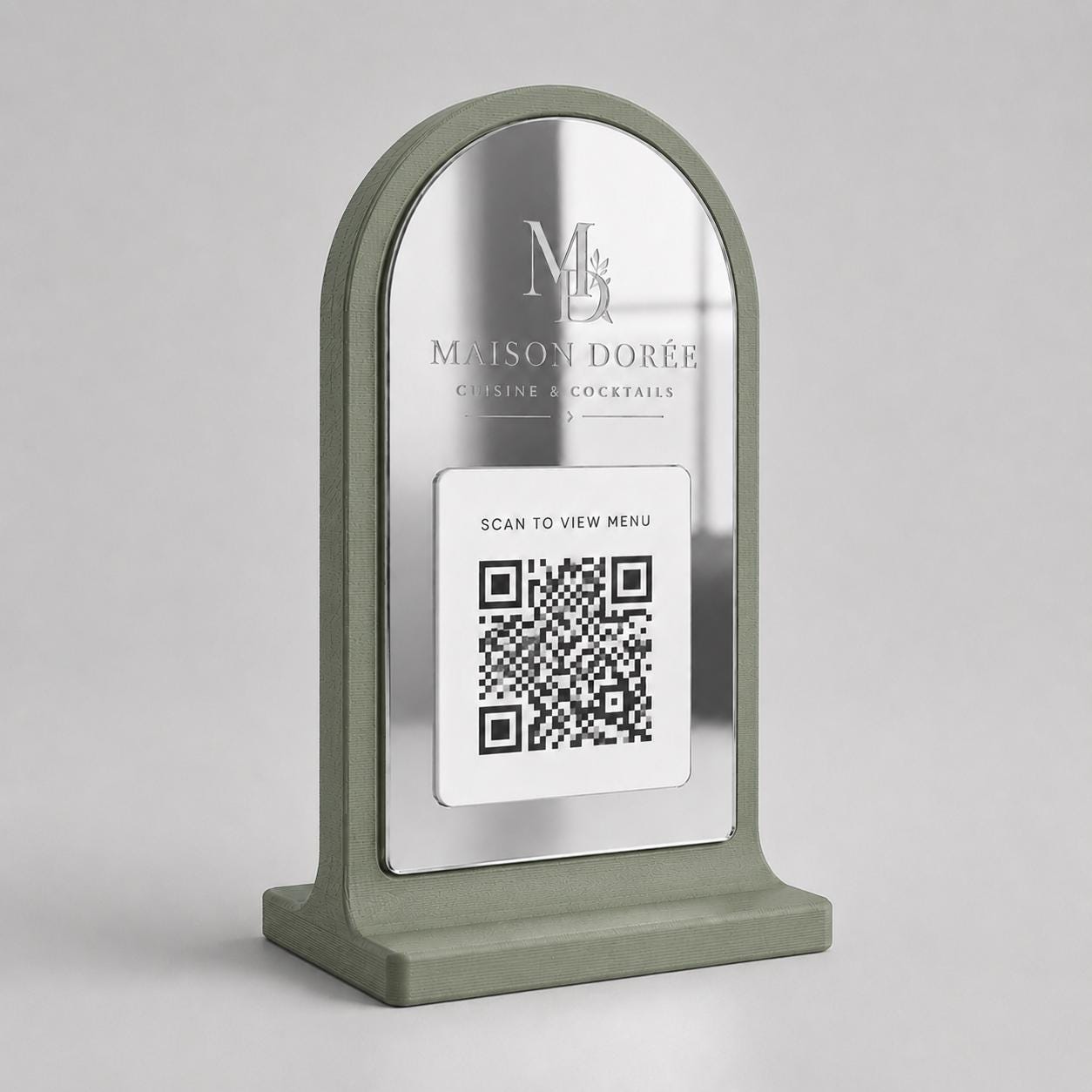 Stand qr code menu 3d qr code Linea PLEXY luxury verde salvia Personalizzato per Ristorante e Bar Segnatavolo Menu Digitale Display QR 3d