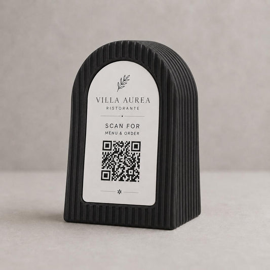 Qr code Linea japandi boho black matte Espositore Menu QR Code in Stampa 3D e Lastra Incisa al Laser – Linea Japandi Minimal