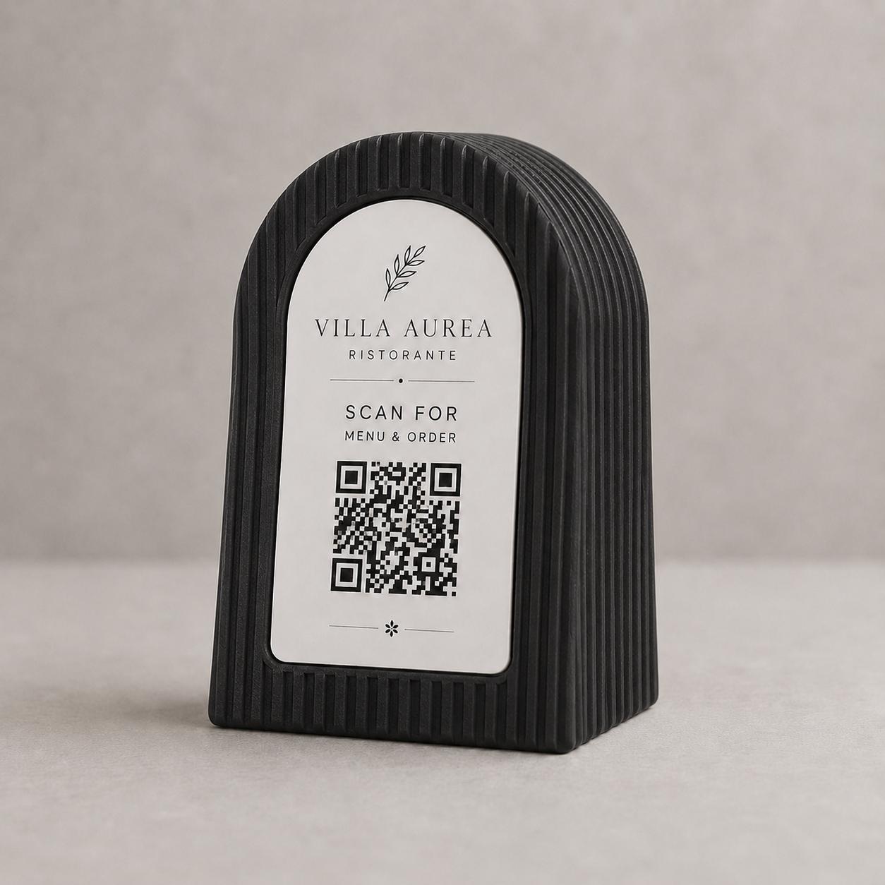 Qr code Linea japandi bianco sporco Espositore Menu QR Code in Stampa 3D e Lastra Incisa al Laser – Linea Japandi Minimal
