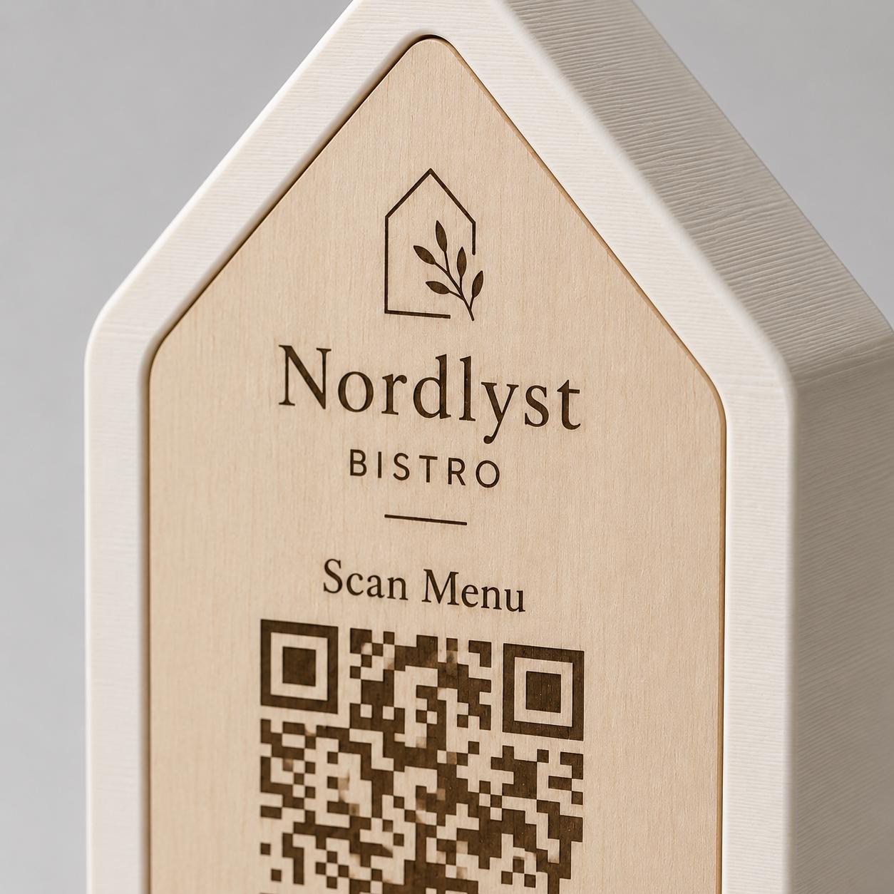 Qr code Linea stile NORDIC scandinavo minimal Espositore Menu QR Code in Stampa 3D e Lastra in legno di pioppo Incisa al Laser