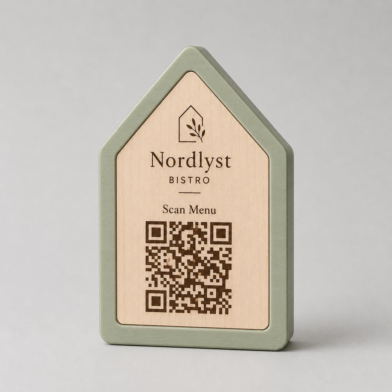 Qr code Linea stile NORDIC scandinavo minimal rosa Espositore Menu QR Code in Stampa 3D e Lastra in legno di pioppo Incisa al Laser