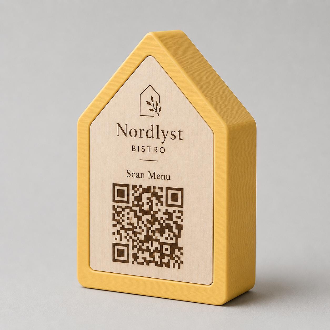 Qr code Linea stile NORDIC scandinavo minimal azzurro Espositore Menu QR Code in Stampa 3D e Lastra in legno di pioppo Incisa al Laser