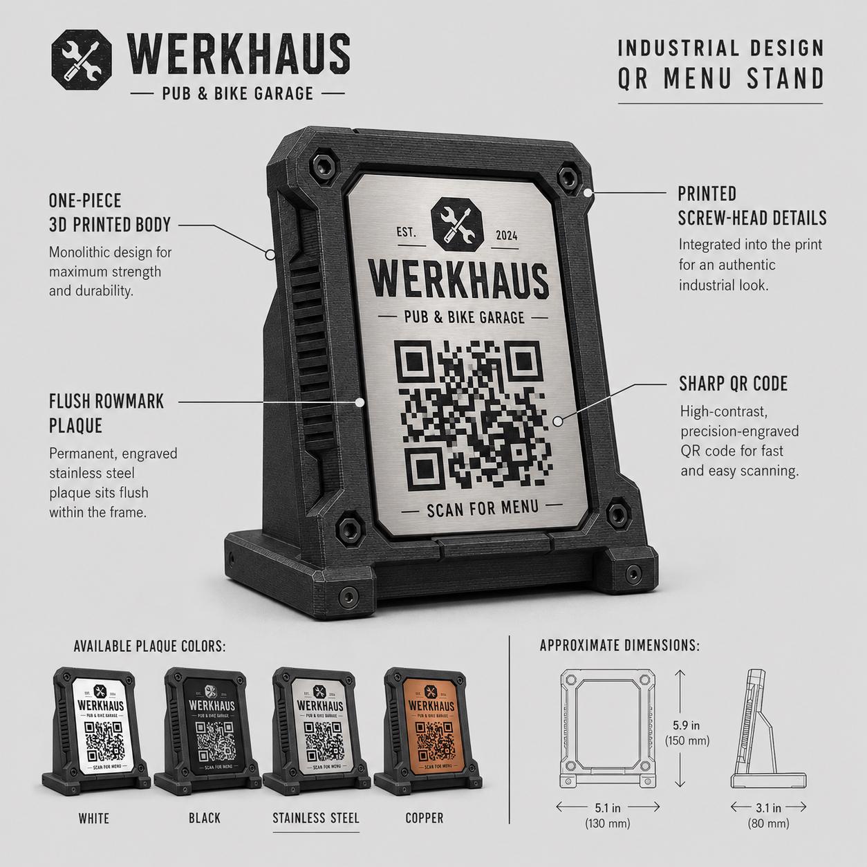 Porta QR Code Ristorante Stile Industrial rock hamburgeria rame | Segnatavolo Personalizzato con Logo Steakhouse e Birrerie | Supporto Menu