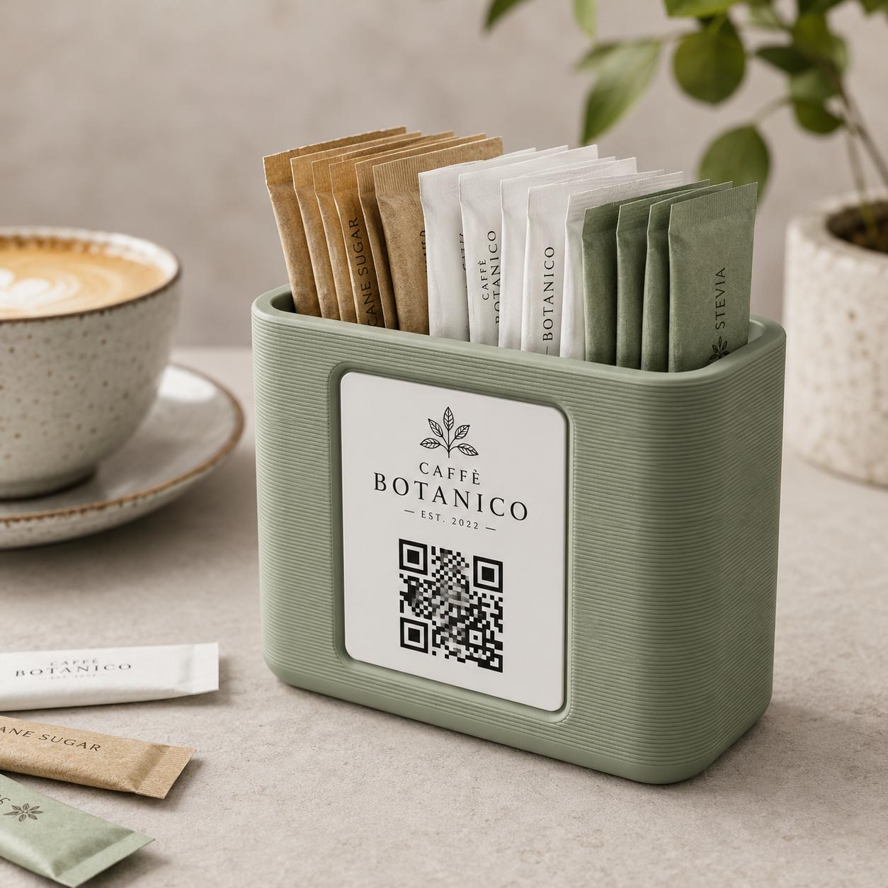 Organizzatore da Tavolo per Bustine di Zucchero bianco con QR Code Portabustine da zucchero con qr code per caffetterie bar