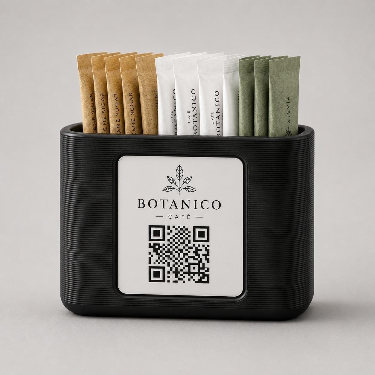 Organizzatore da Tavolo per Bustine di Zucchero verde salvia con QR Code Portabustine da zucchero con qr code per caffetterie bar